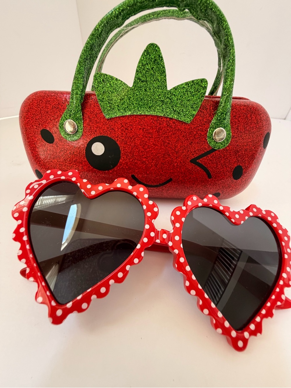 Red Heart Sunglasses with Strawberry Case